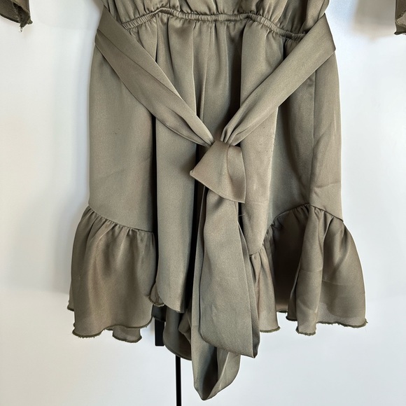 Satin Olive Ruffle Romper - Picture 3 of 6